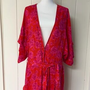 Jen’s Pirate Booty Vibrant Red & Pink Floral Maxi Kimono Robe